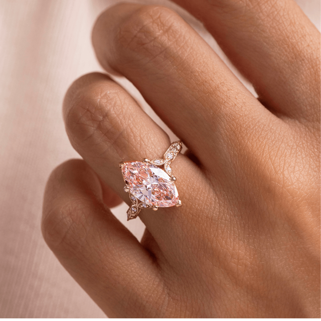 3.00 Carat Marquise Pink Diamond Cluster Rose Gold Engagement Ring - Feis