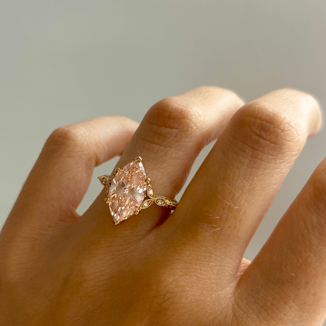 3.00 Carat Marquise Pink Diamond Cluster Rose Gold Engagement Ring - Feis
