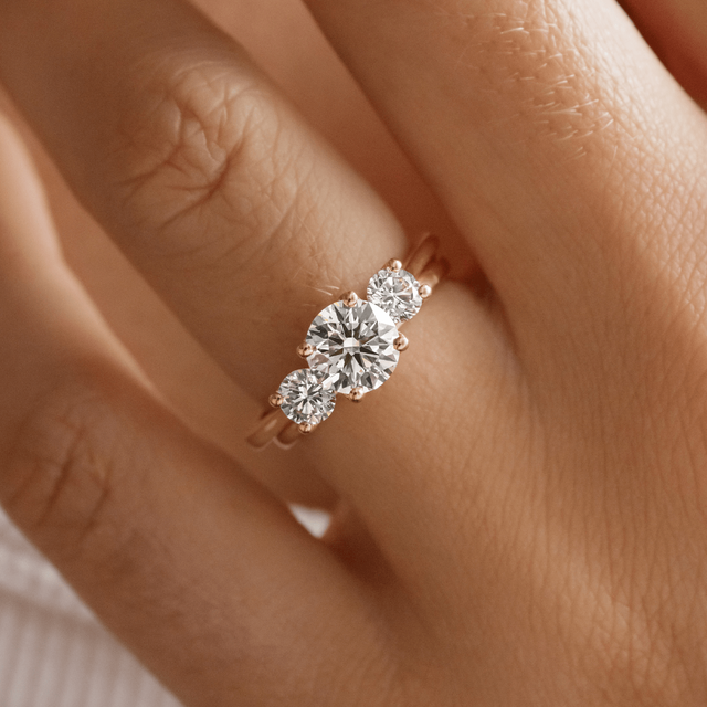 1.00 Carat Round Diamond Trilogy Yellow Gold Engagement Ring - Rohini