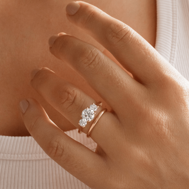 1.00 Carat Round Diamond Trilogy Yellow Gold Engagement Ring - Rohini