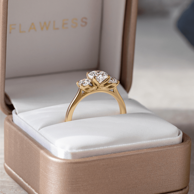 1.00 Carat Round Diamond Trilogy Yellow Gold Engagement Ring - Rohini