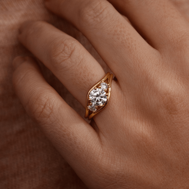 1.30 Carat Round Diamond Trilogy Yellow Gold Engagement Ring - Serra