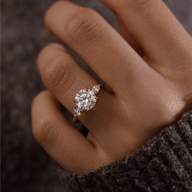 2.00 Carat Round Diamond Trilogy Yellow Gold Engagement Ring - Vivian