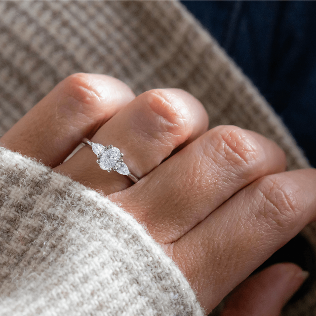 0.50 Carat Oval Diamond Trilogy Platinum Engagement Ring - Vivian
