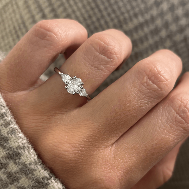 0.50 Carat Oval Diamond Trilogy Platinum Engagement Ring - Vivian
