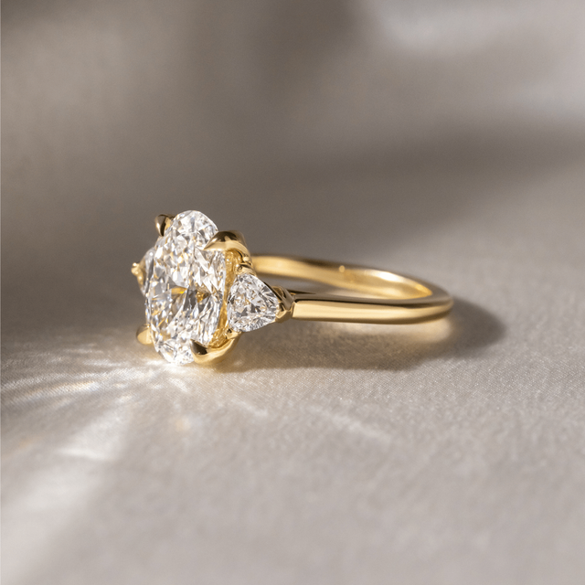 3.50 Carat Oval Diamond Trilogy Yellow Gold Engagement Ring - Ciara