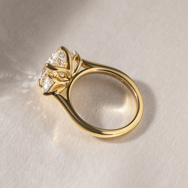 3.50 Carat Oval Diamond Trilogy Yellow Gold Engagement Ring - Ciara