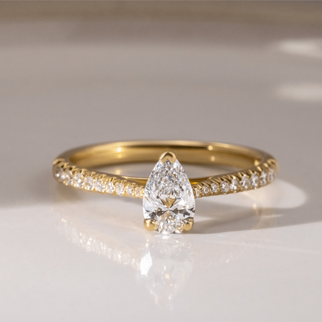 0.50 Carat Pear Diamond Band Yellow Gold Engagement Ring - Florian