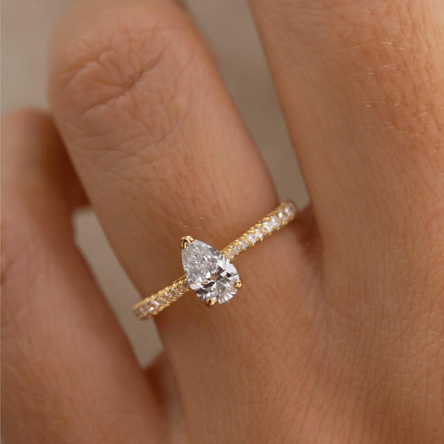 0.50 Carat Pear Diamond Band Yellow Gold Engagement Ring - Florian