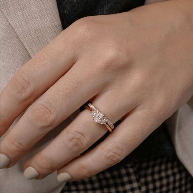 0.30 Carat Oval Diamond Trilogy Yellow Gold Engagement Ring - Venus