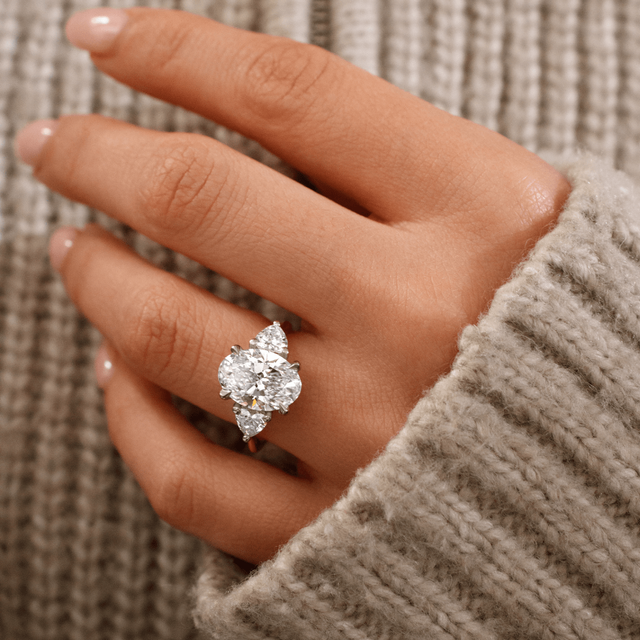 3.00 Carat Oval Diamond Trilogy Two-Tone Gold Engagement Ring - Venus