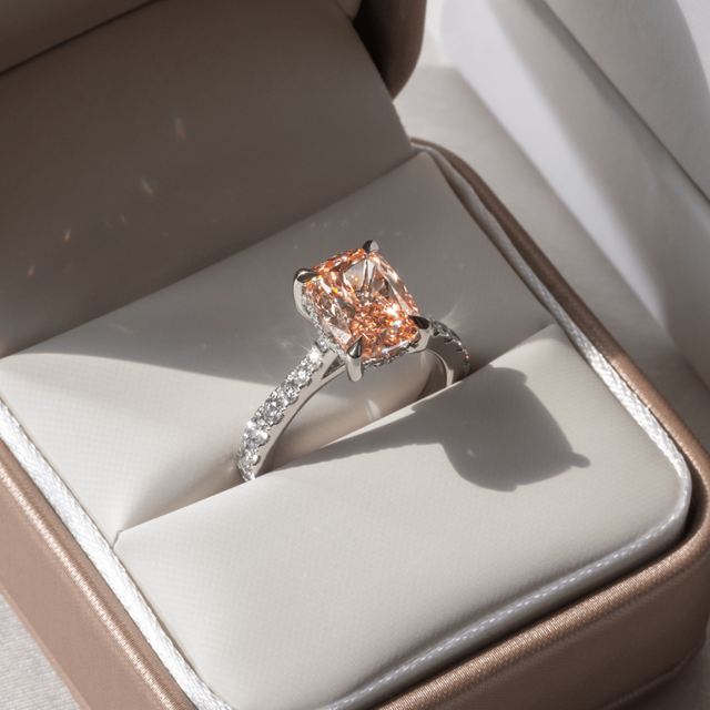 2.50 Carat Fancy Pink Elongated Cushion Diamond Band Platinum Engagement Ring - Bespoke