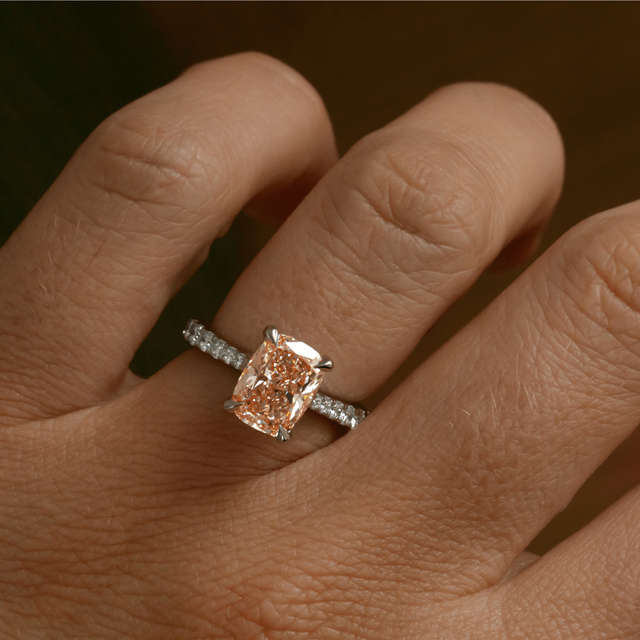 2.50 Carat Fancy Pink Elongated Cushion Diamond Band Platinum Engagement Ring - Bespoke