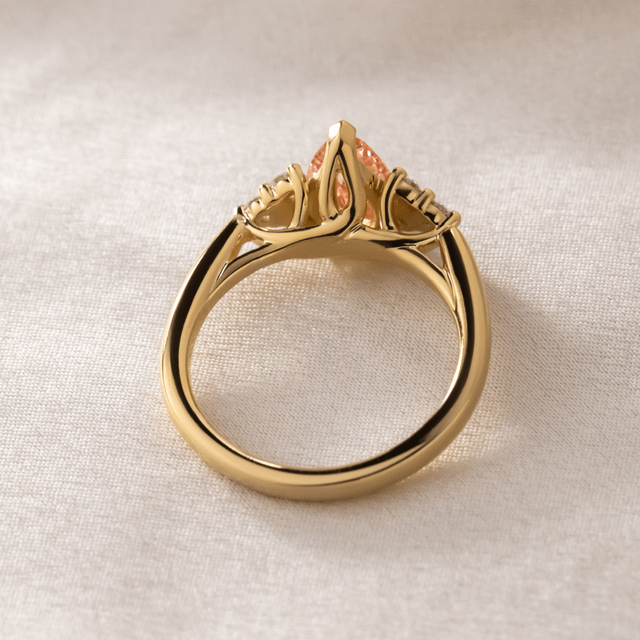 1.20 Carat Pink Pear Diamond Trilogy Yellow Gold Engagement Ring - Isabella