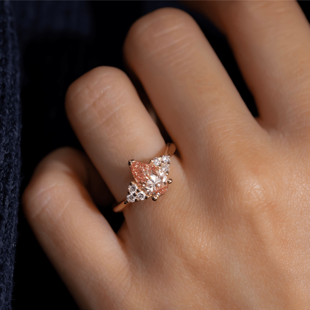 1.20 Carat Pink Pear Diamond Trilogy Yellow Gold Engagement Ring - Isabella
