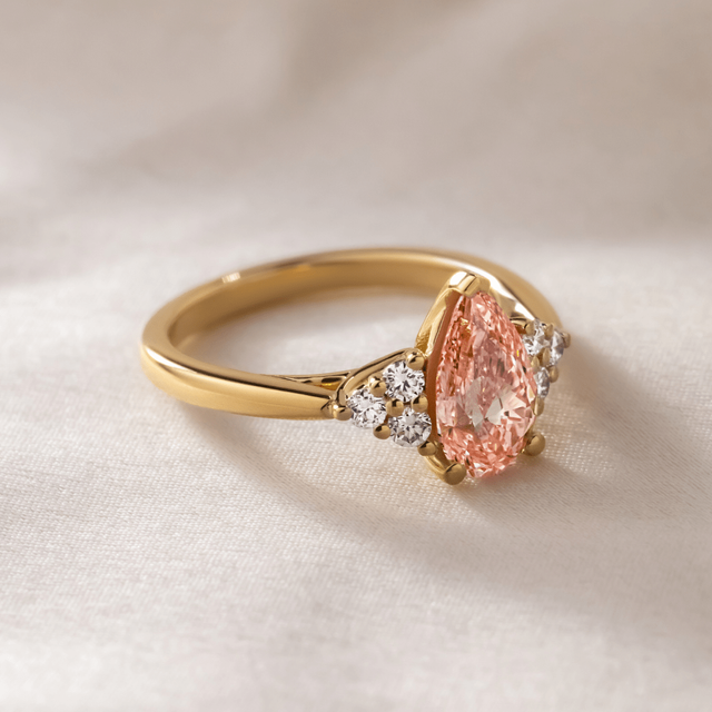 1.20 Carat Pink Pear Diamond Trilogy Yellow Gold Engagement Ring - Isabella