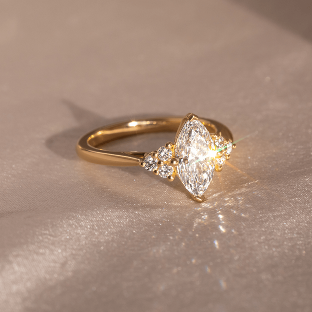 1.50 Carat Marquise Diamond Cluster Yellow Gold Engagement Ring - Isabella