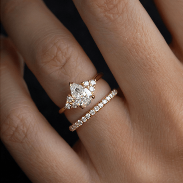 1.00 Carat Pear Diamond Cluster Yellow Gold Engagement Ring - Isabella