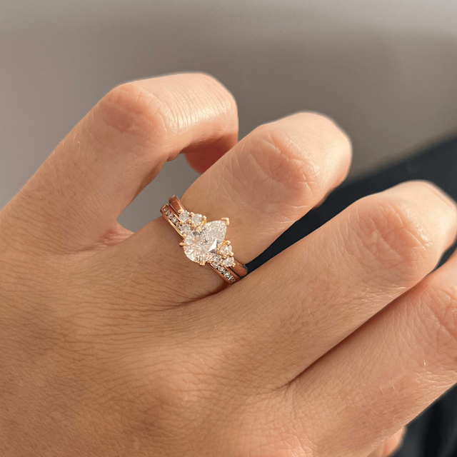 1.00 Carat Pear Diamond Cluster Yellow Gold Engagement Ring - Isabella