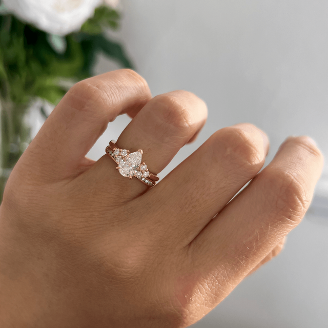 1.00 Carat Pear Diamond Cluster Yellow Gold Engagement Ring - Isabella