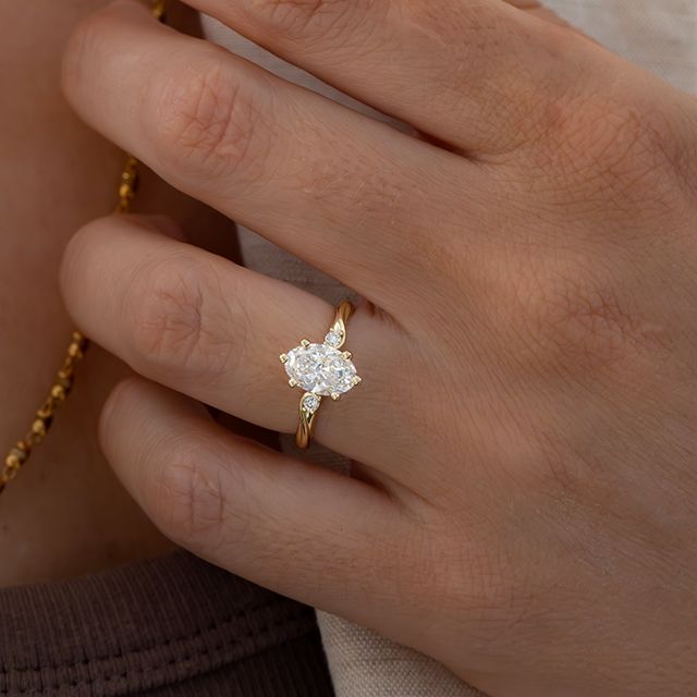 1.20 Carat Oval Diamond Trilogy Yellow Gold Engagement Ring - Alani