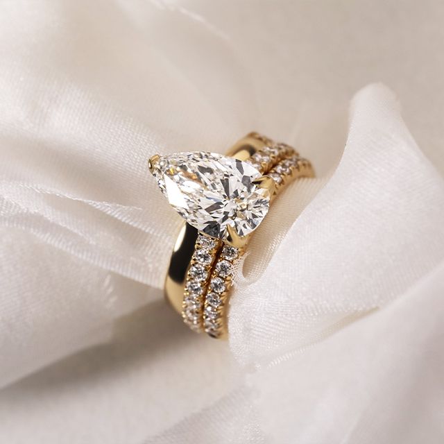 2.80 Carat Pear Diamond Band Yellow Gold Engagement Ring - Aerin