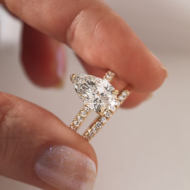 2.80 Carat Pear Diamond Band Yellow Gold Engagement Ring - Aerin