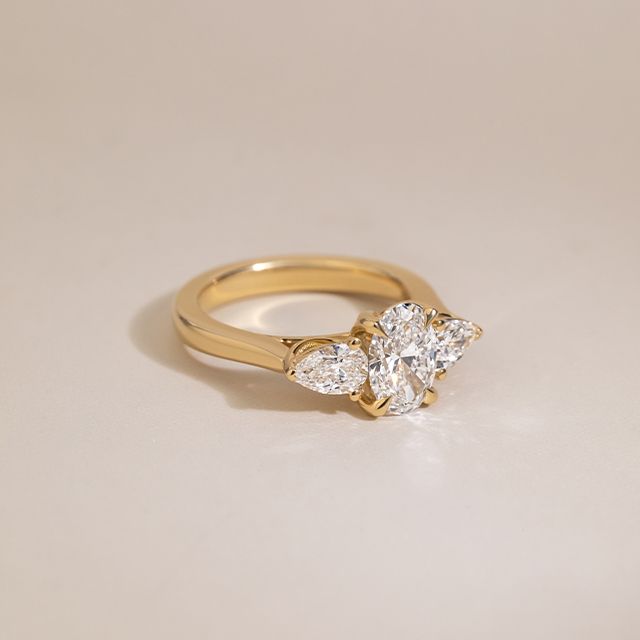 1.00 Carat Oval Diamond Trilogy Yellow Gold Engagement Ring - Ciara