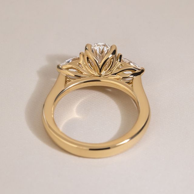 1.00 Carat Oval Diamond Trilogy Yellow Gold Engagement Ring - Ciara