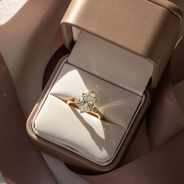 2.00 Carat Oval Diamond Trilogy Yellow Gold Engagement Ring - Alani