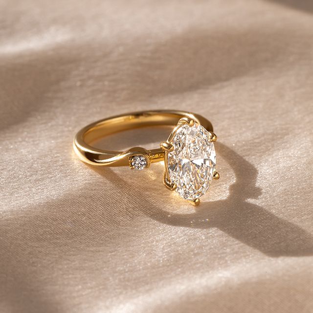 2.00 Carat Oval Diamond Trilogy Yellow Gold Engagement Ring - Alani