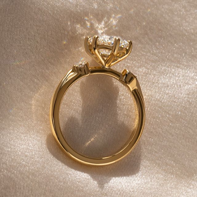 2.00 Carat Oval Diamond Trilogy Yellow Gold Engagement Ring - Alani