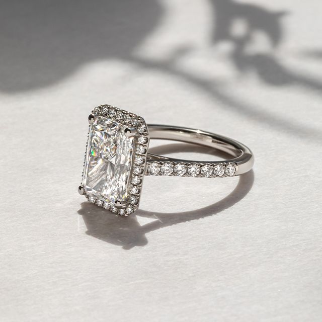 4.00 Carat Radiant Diamond Band Halo Platinum Engagement Ring - Maya