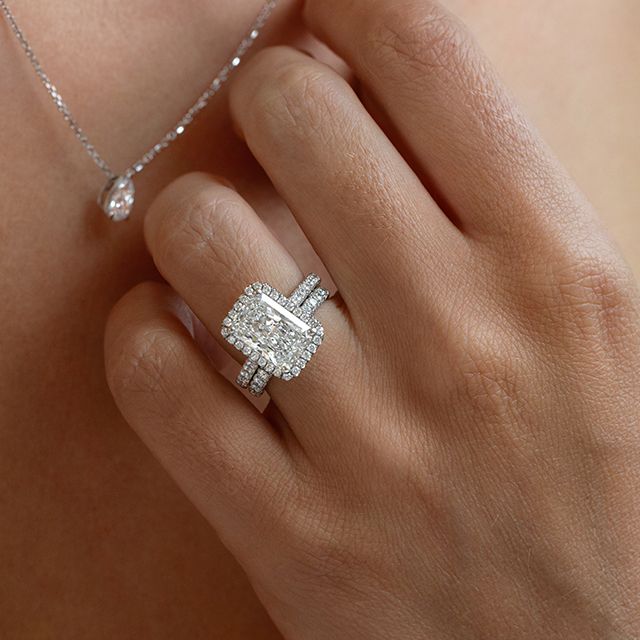 4.00 Carat Radiant Diamond Band Halo Platinum Engagement Ring - Maya