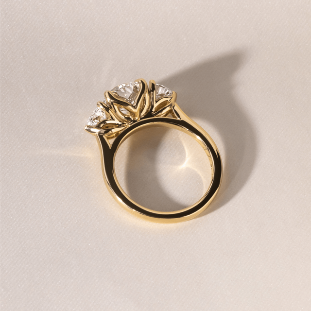 2.20 Carat Round Diamond Trilogy Yellow Gold Engagement Ring - Venus
