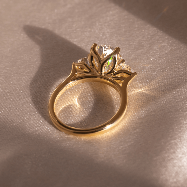 2.00 Carat Oval Diamond Trilogy Bespoke Yellow Gold Engagement Ring - Ciara