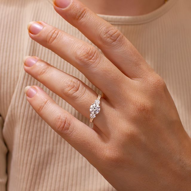 1.00 Carat Round Diamond Trilogy Two-Tone Engagement Ring - Crown