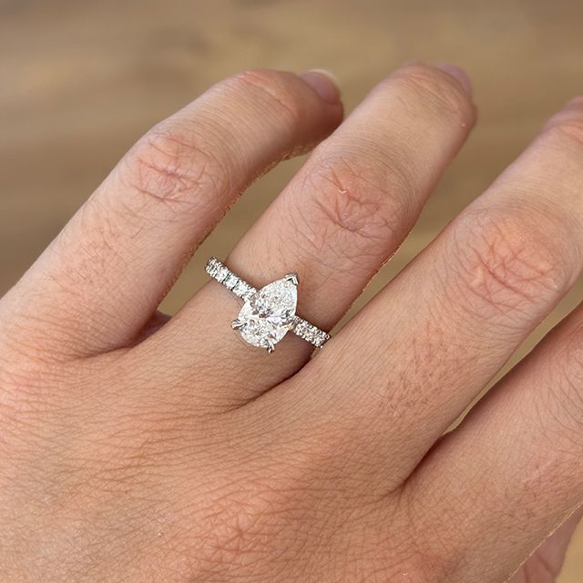 1.50 Carat Pear Diamond Band Platinum Engagement Ring - Avery