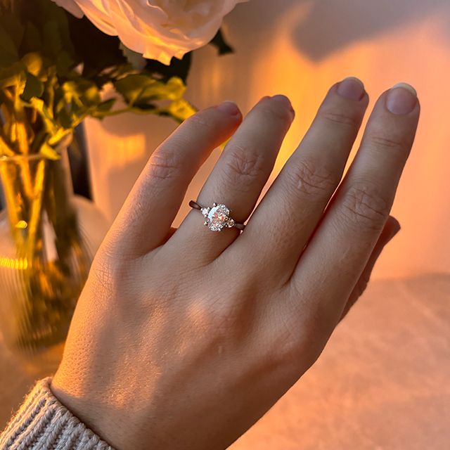 1.00 Carat Oval Diamond Trilogy Platinum Engagement Ring - Clare