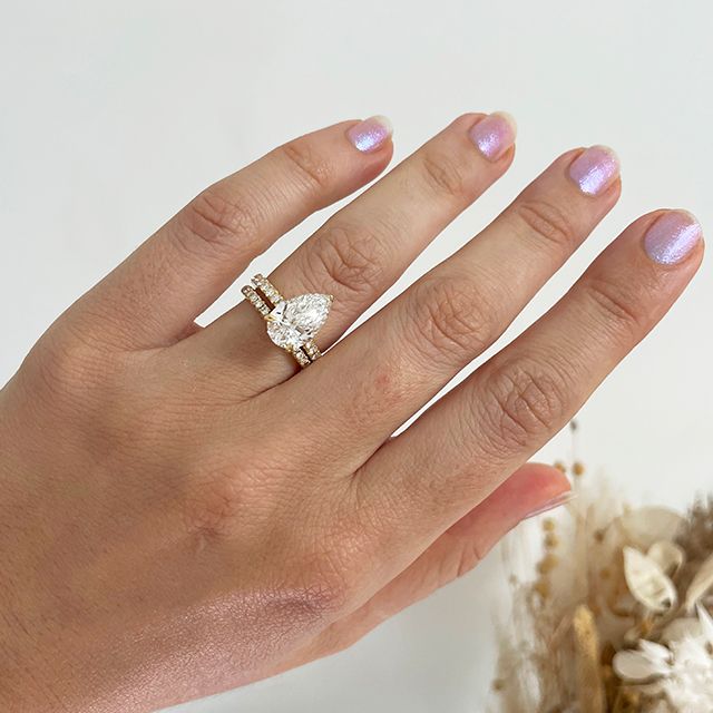 2.80 Carat Pear Diamond Band Yellow Gold Engagement Ring - Aerin