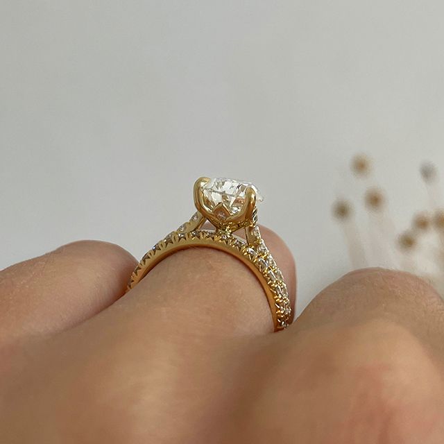 2.80 Carat Pear Diamond Band Yellow Gold Engagement Ring - Aerin