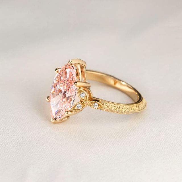 3.00 Carat Marquise Pink Diamond Cluster Rose Gold Engagement Ring - Feis