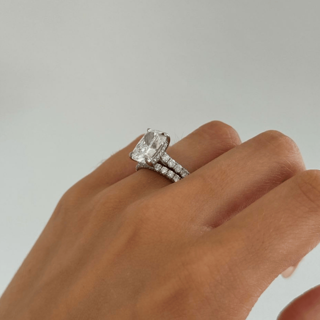4.50 Carat Elongated Cushion Hidden Halo Platinum Engagement Ring - Aisha