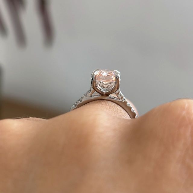 2.50 Carat Fancy Pink Elongated Cushion Diamond Band Platinum Engagement Ring - Bespoke
