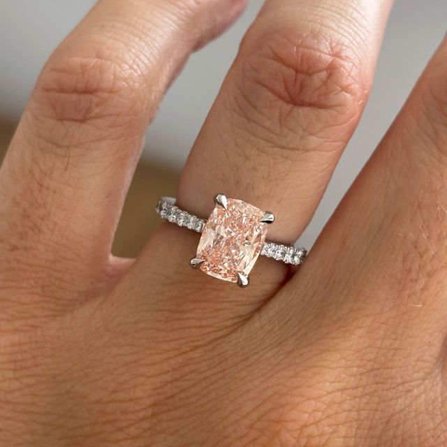 2.50 Carat Fancy Pink Elongated Cushion Diamond Band Platinum Engagement Ring - Bespoke