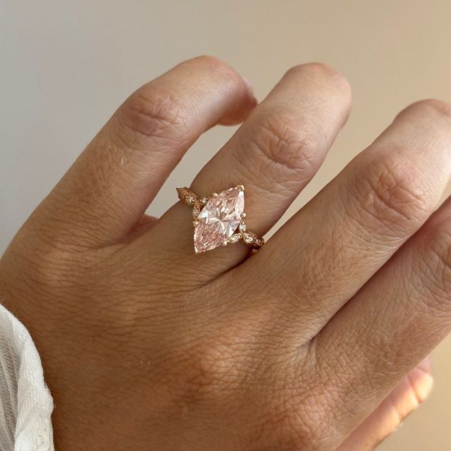 3.00 Carat Marquise Pink Diamond Cluster Rose Gold Engagement Ring - Feis