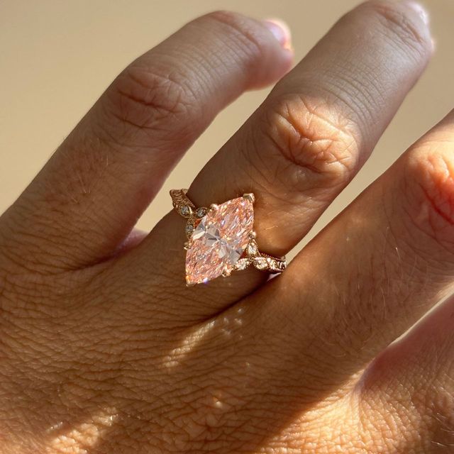 3.00 Carat Marquise Pink Diamond Cluster Rose Gold Engagement Ring - Feis