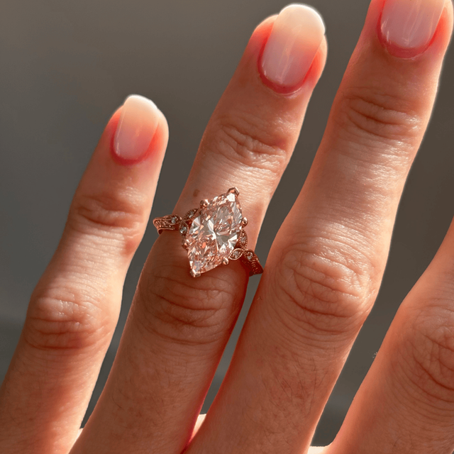 3.00 Carat Marquise Pink Diamond Cluster Rose Gold Engagement Ring - Feis