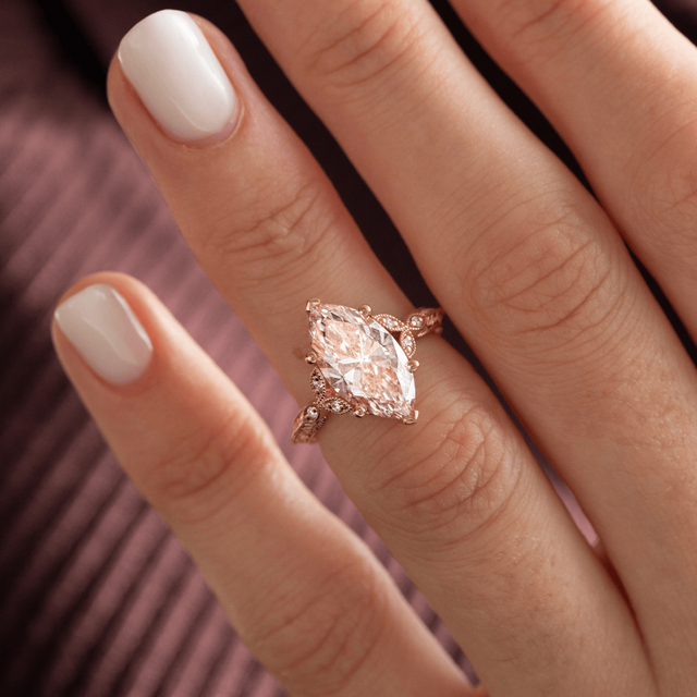 3.00 Carat Marquise Pink Diamond Cluster Rose Gold Engagement Ring - Feis