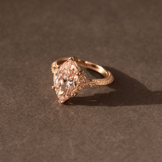 3.00 Carat Marquise Pink Diamond Cluster Rose Gold Engagement Ring - Feis